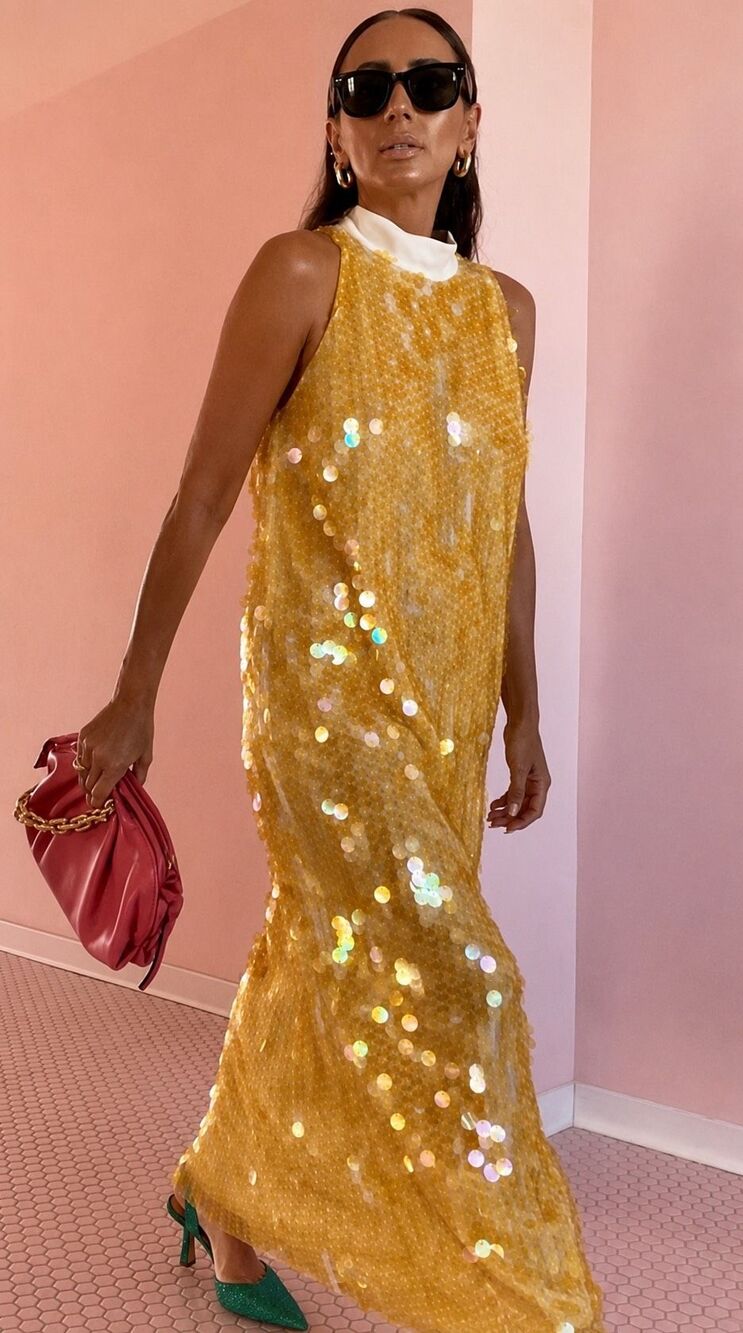 BLOGGERS FAV ZARA LIMITED EDITION YELLOW SEQUINS DRESS, XS